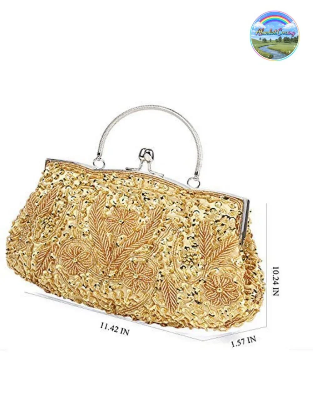 Beaded Sequin Flower Evening Purse Large Clutch Bag Detachable Wristlet